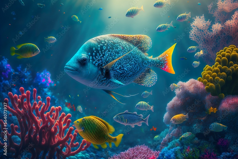Fototapeta premium Fish in the sea made with generative AI technology