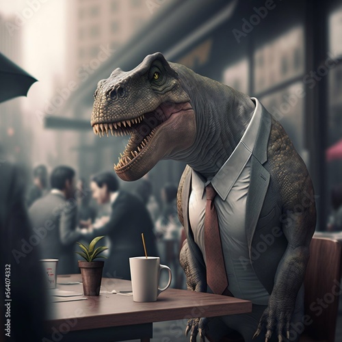 Angry chief dinosaur in suit. Generative Ai photo