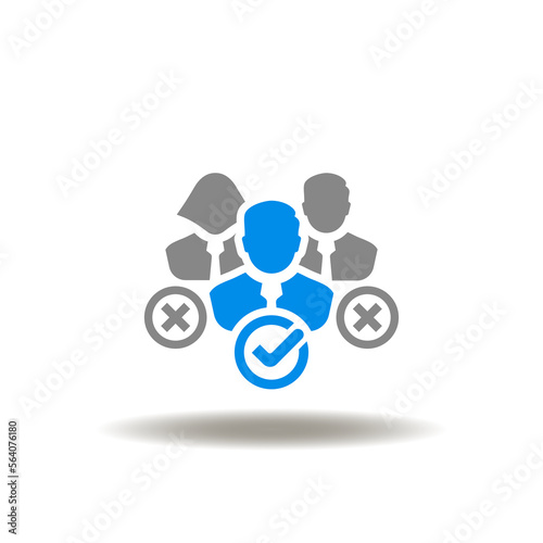 Vector illustration of business people team with check and cross marks. Symbol of attendance management.