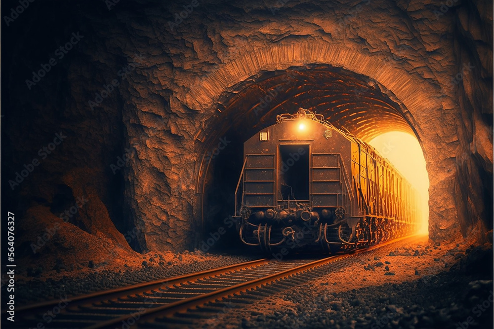 mina de mineração tunel antigo construção interior do tunel com vagão 