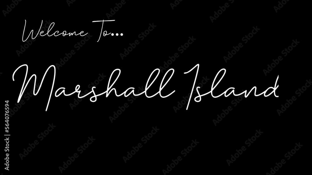 Welcome to marshall islands word in black background. Animated welcome in overshot animation. This animation is suitable for greeting footage Welcome to marshall islands word in black background. Animated welcome in overshot animation. This animation is suitable for greeting footage
