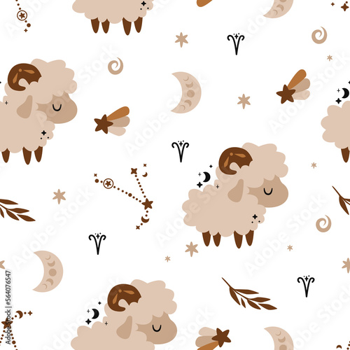seamless pattern with zodiac aries