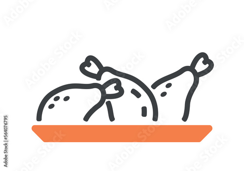 Chicken on plate icon color. Turkey, meat and thanksgiving. Poster or banner for website. Farming and agriculture, natural and organic product. Cartoon flat vector illustration