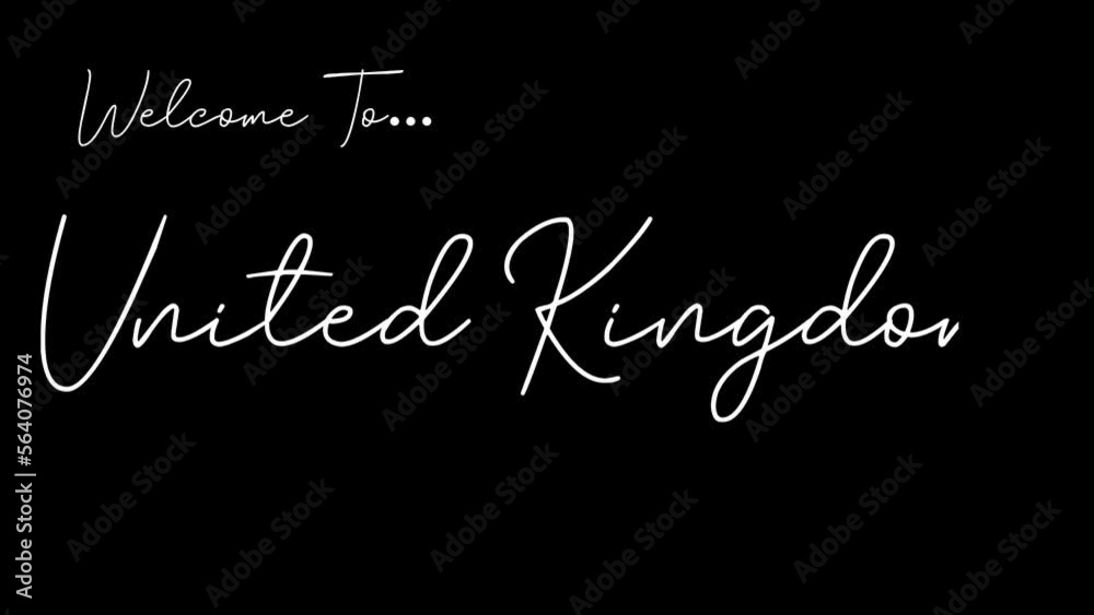 Welcome to united kingdom word in black background. Animated welcome in overshot animation. This animation is suitable for greeting footage Welcome to united kingdom word in black background. Animated welcome in overshot animation. This animation is suitable for greeting footage
