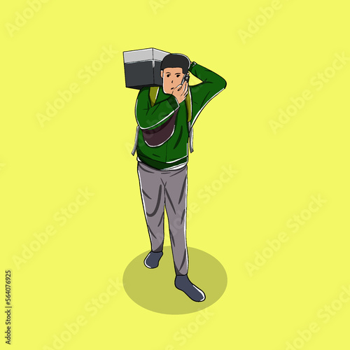 Man standing lifting things and Calling Homecoming Illustration