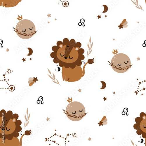 seamless pattern with zodiac leo