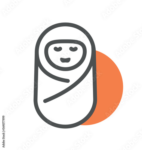 Child in blanket icon. Graphic element for website. Baby in warm bundle, protection from cold. Symbol of care, tenderness and love. Interface for programs and apps. Cartoon flat vector illustration