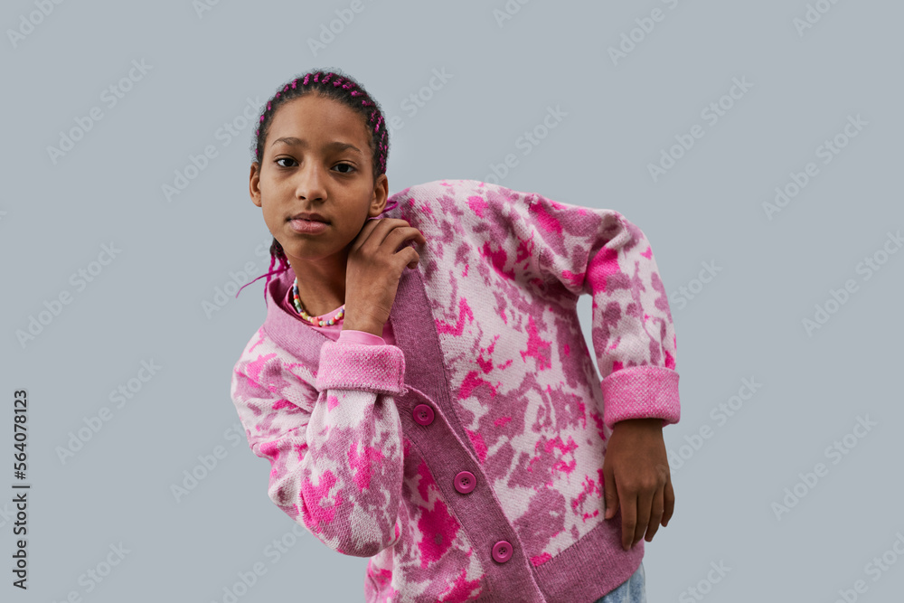 Black teenage girl wearing pink trendy clothes fashion style Black teenage girl wearing pink trendy clothes fashion style