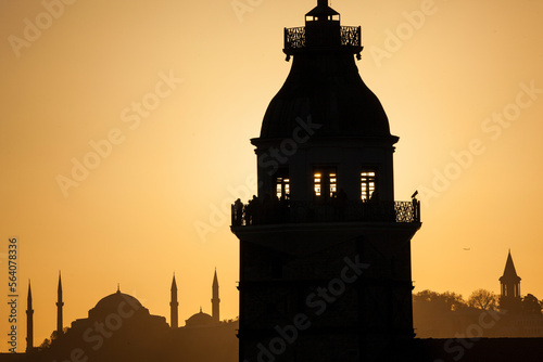 Maiden's Tower in the Sunset Lights Photo, Uskudar Istanbul, Turkey