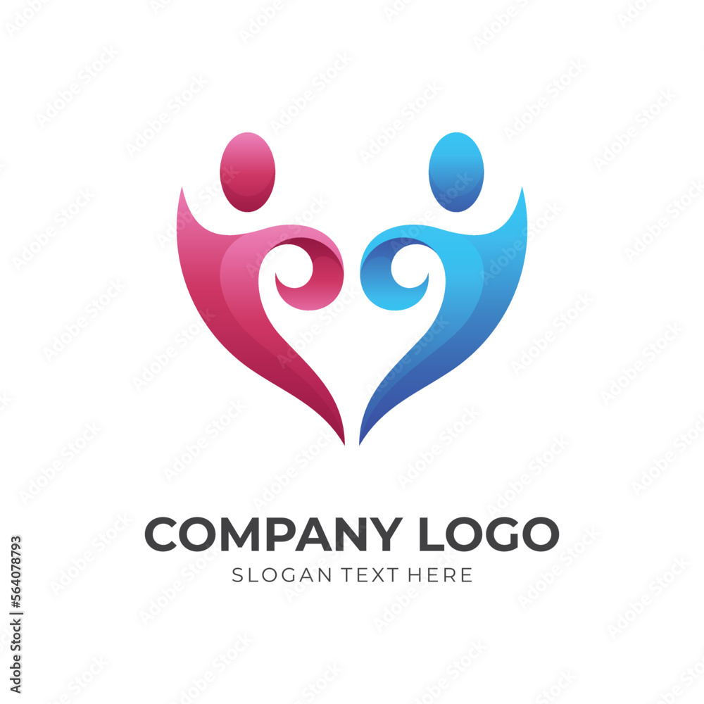 couple love logo concept, people and love combination logo with 3d blue and red color style couple love logo concept, people and love combination logo with 3d blue and red color style