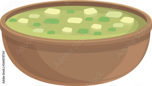 Green soup icon cartoon vector. Rice food. Prawn menu