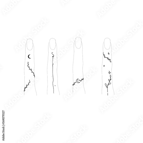 finger tattoo minimalistic line art set