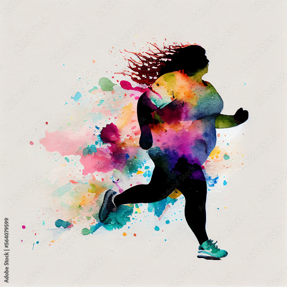 Beafutiful afroamerican body positive young woman running. Run and fitness, healthy lifestyle