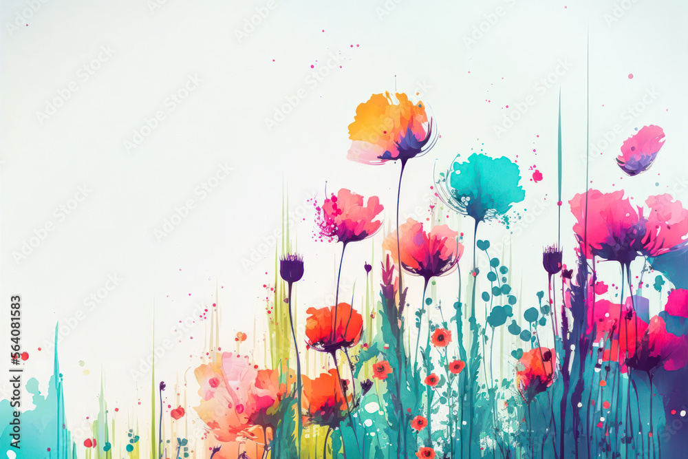 Fototapeta Colorful abstract flower meadow illustration. Generative AI.