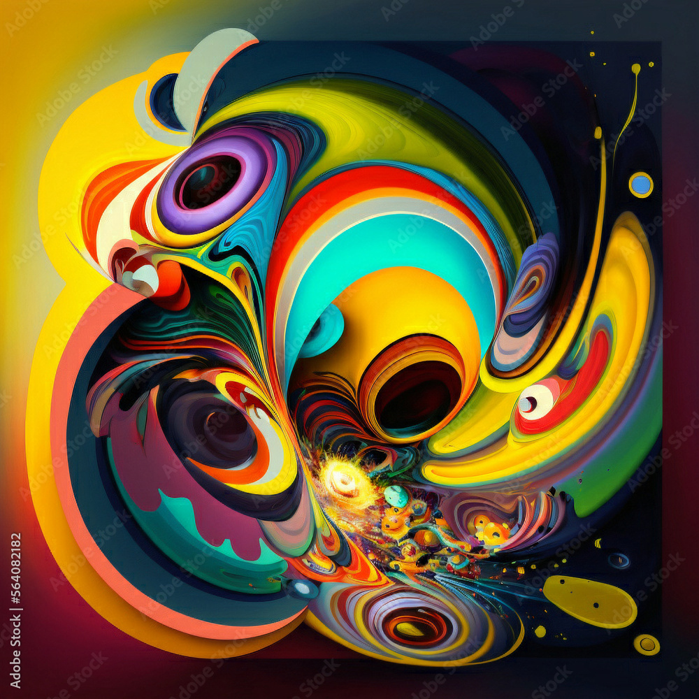 A vibrant and abstract art poster print featuring swirling patterns of bright colors, evoking a sense of energy and movement. Perfect for adding a pop of color to any room