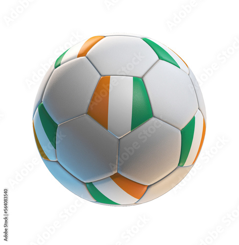 Soccer ball with the flag of Ivory Coast on isolated transparent. 3D Rendering