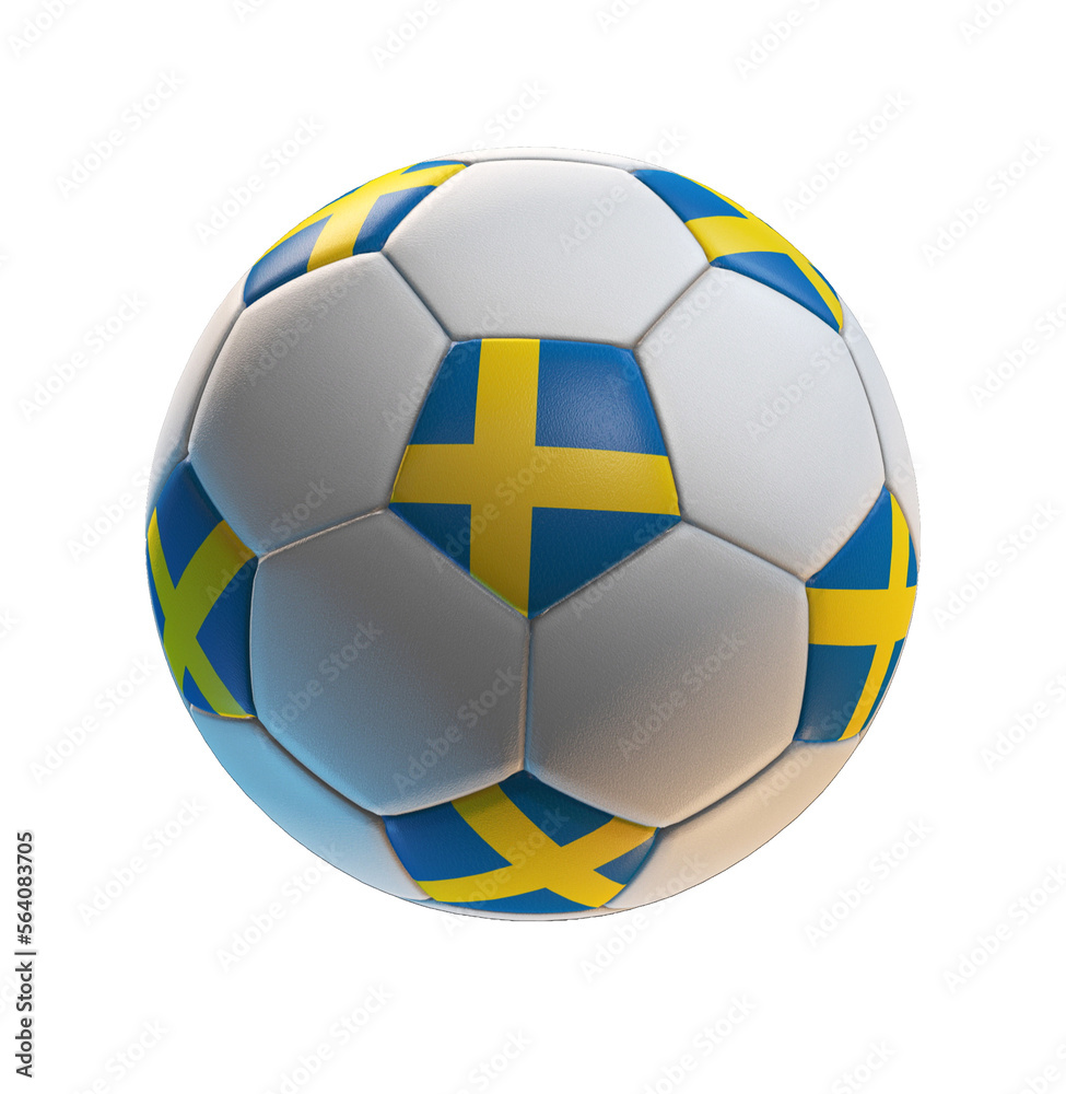 Soccer ball with the flag of Sweden on isolated transparent. 3D Rendering Soccer ball with the flag of Sweden on isolated transparent. 3D Rendering