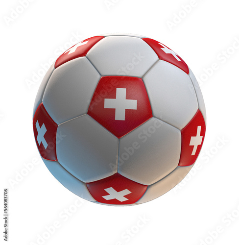Soccer ball with the flag of Switzerland on isolated transparent. 3D Rendering