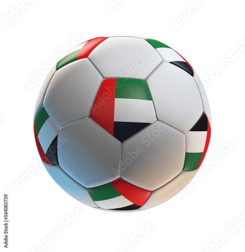 Soccer ball with the flag of United Arab Emirates on isolated transparent. 3D Rendering