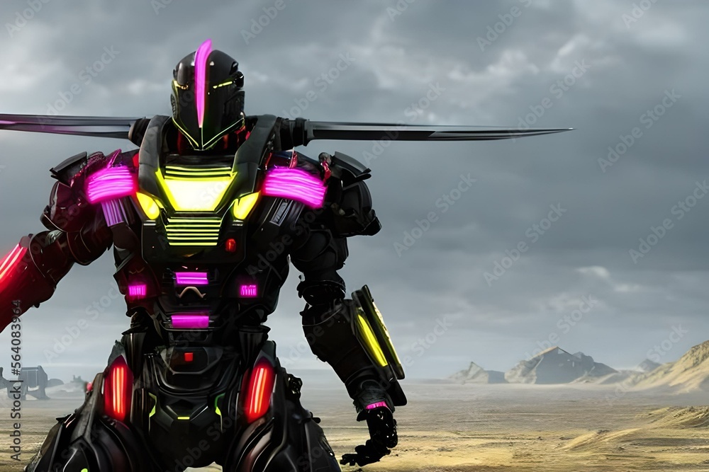 3D Rendered Futuristic Cyberpunk Robot Samurai 3D Rendered Futuristic Cyberpunk Robot Samurai