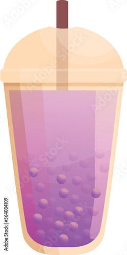 Violet bubble tea icon cartoon vector. Drink pearl. Asian ice © nsit0108