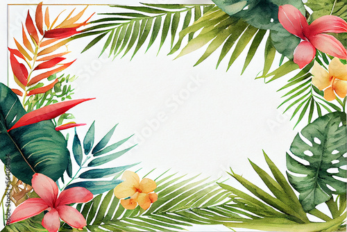 Tropical frames with leaves, flowers for party invitations, sale posters and wedding cards. Collection of templates.