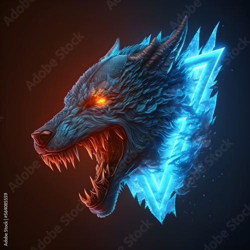 Fotografie, Obraz Blue Ice Wolf Head With Glowing Eyes