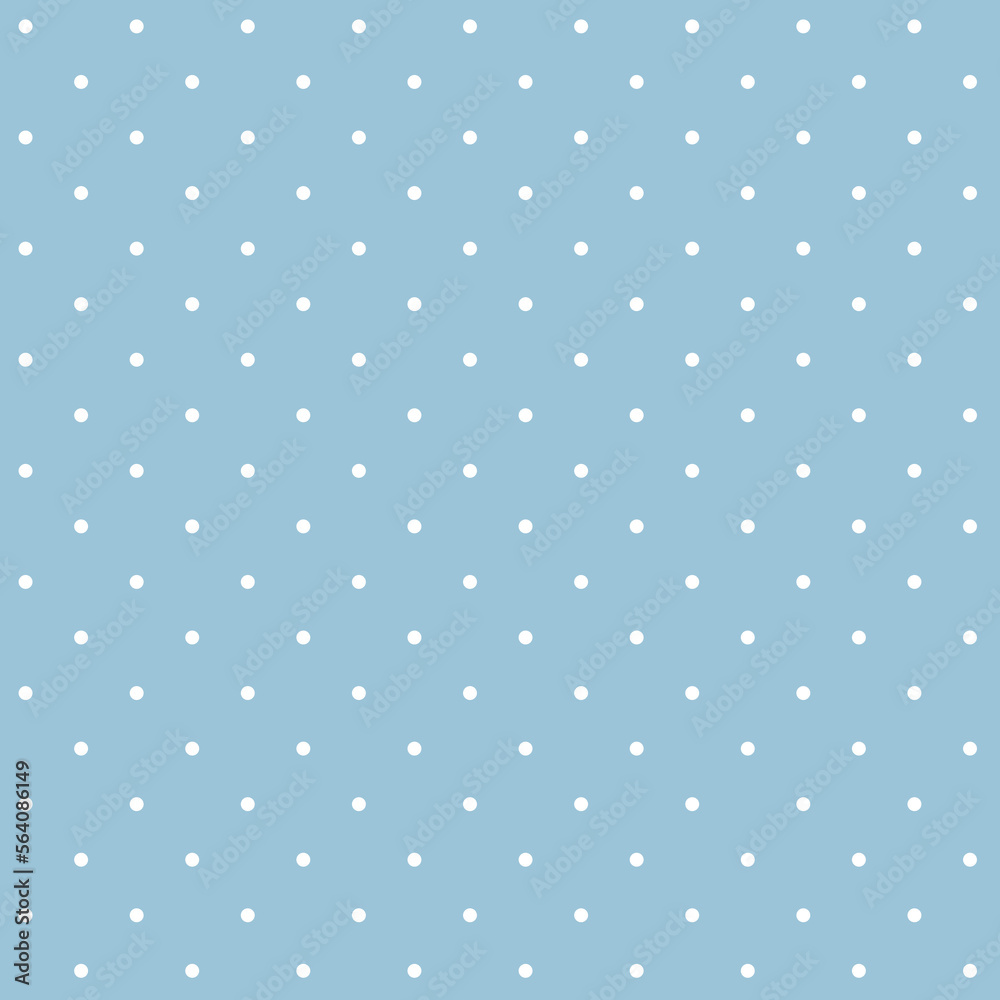 Cute Seamless polka dot blue and white pattern. White Polka dots trendy on bue background, tile. For fabric pattern, card, decor, wrapping paper