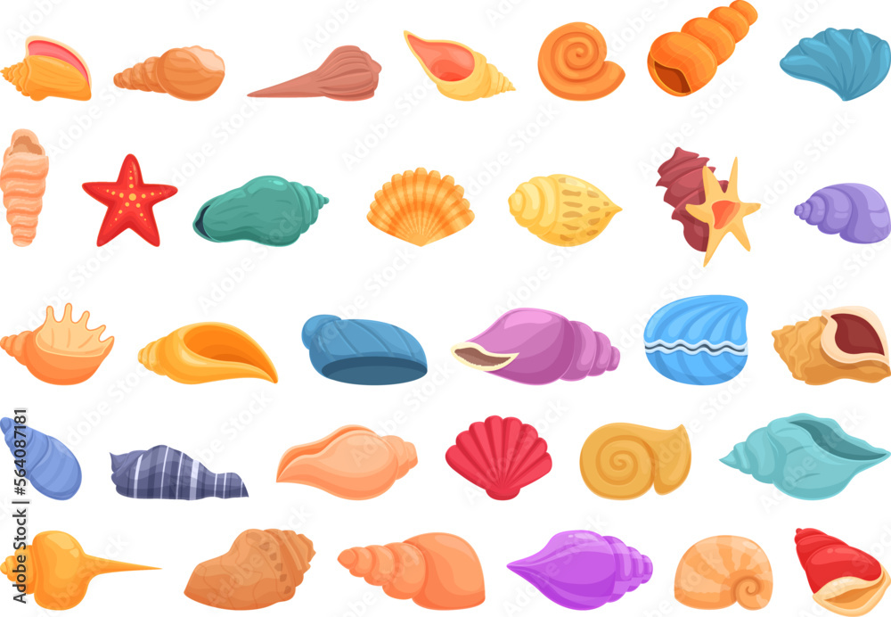 Conch icons set cartoon vector. Shell beach. Seashell nature