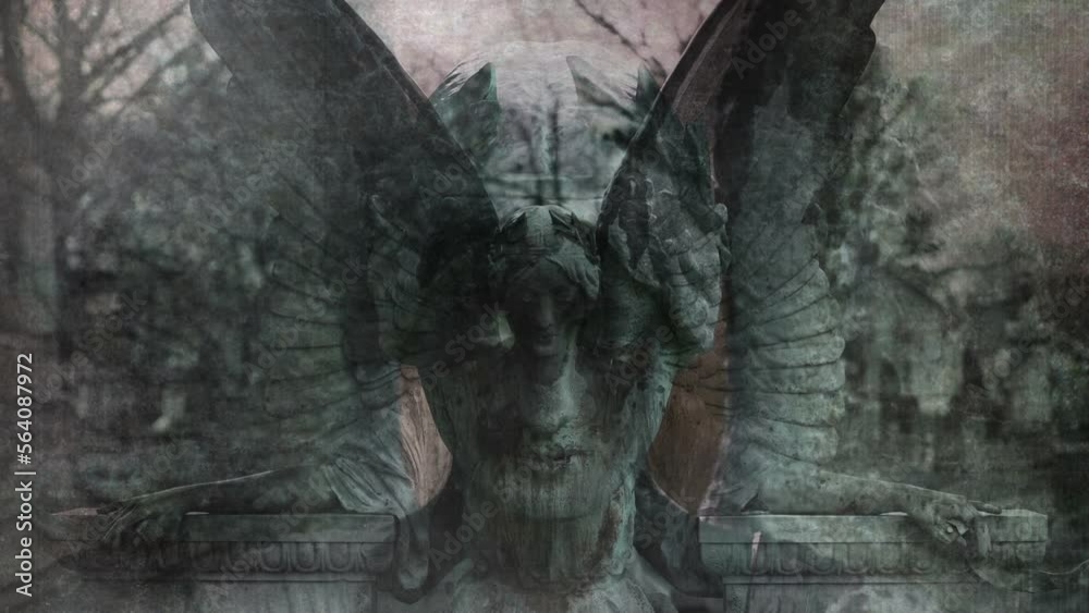 Angel statue grunge horror looping abstract animated background