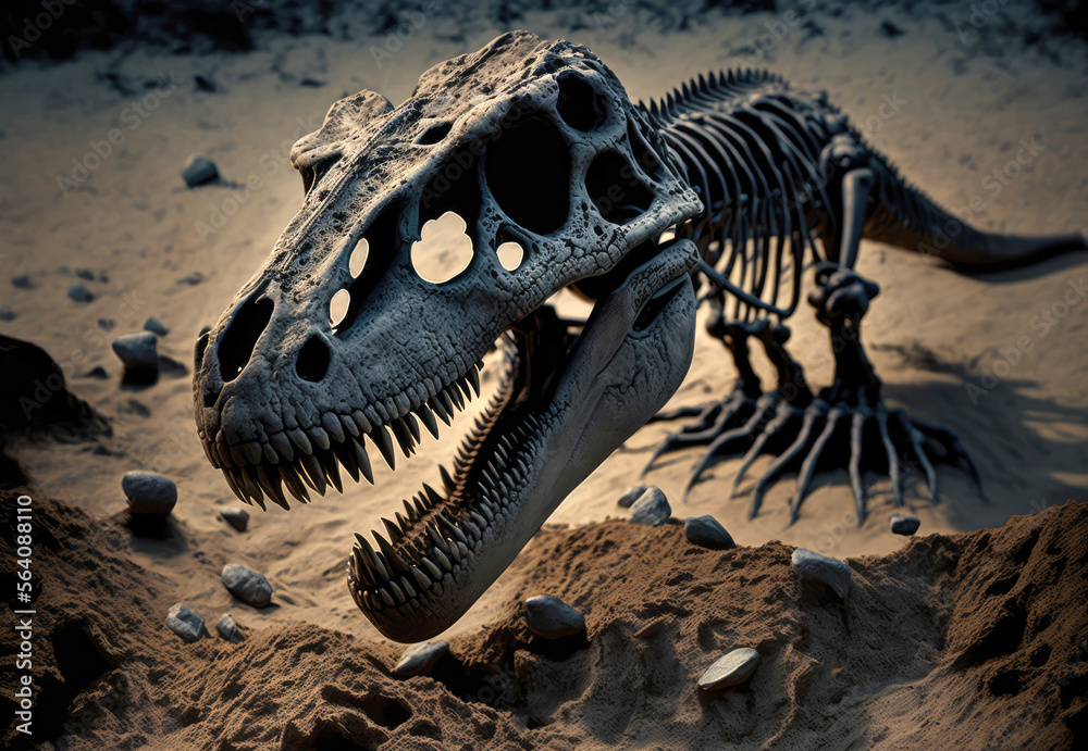 Dinosaurier Skelett erwacht zum Leben - Generative AI