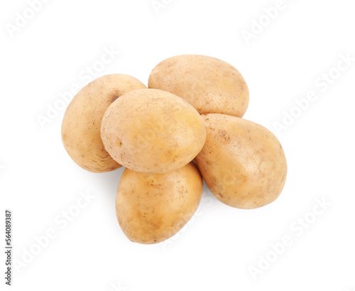 Tasty fresh potatoes on white background  top view