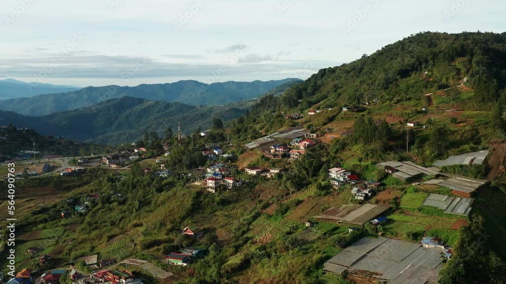 Aerial view of Kundasang valley hill and houses, Sabah Borneo Aerial view of Kundasang valley hill and houses, Sabah Borneo