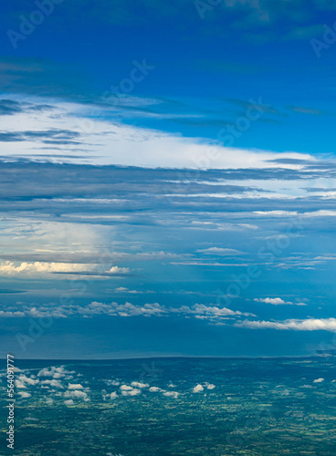 Landscape pov from plane travel drone clouds over sea of cartagena de indias colombia © Rafael