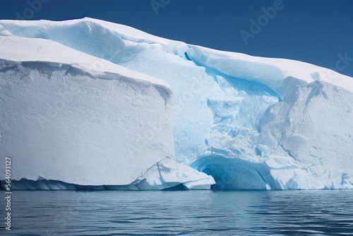 blue and white icebergs floating in Antarctica