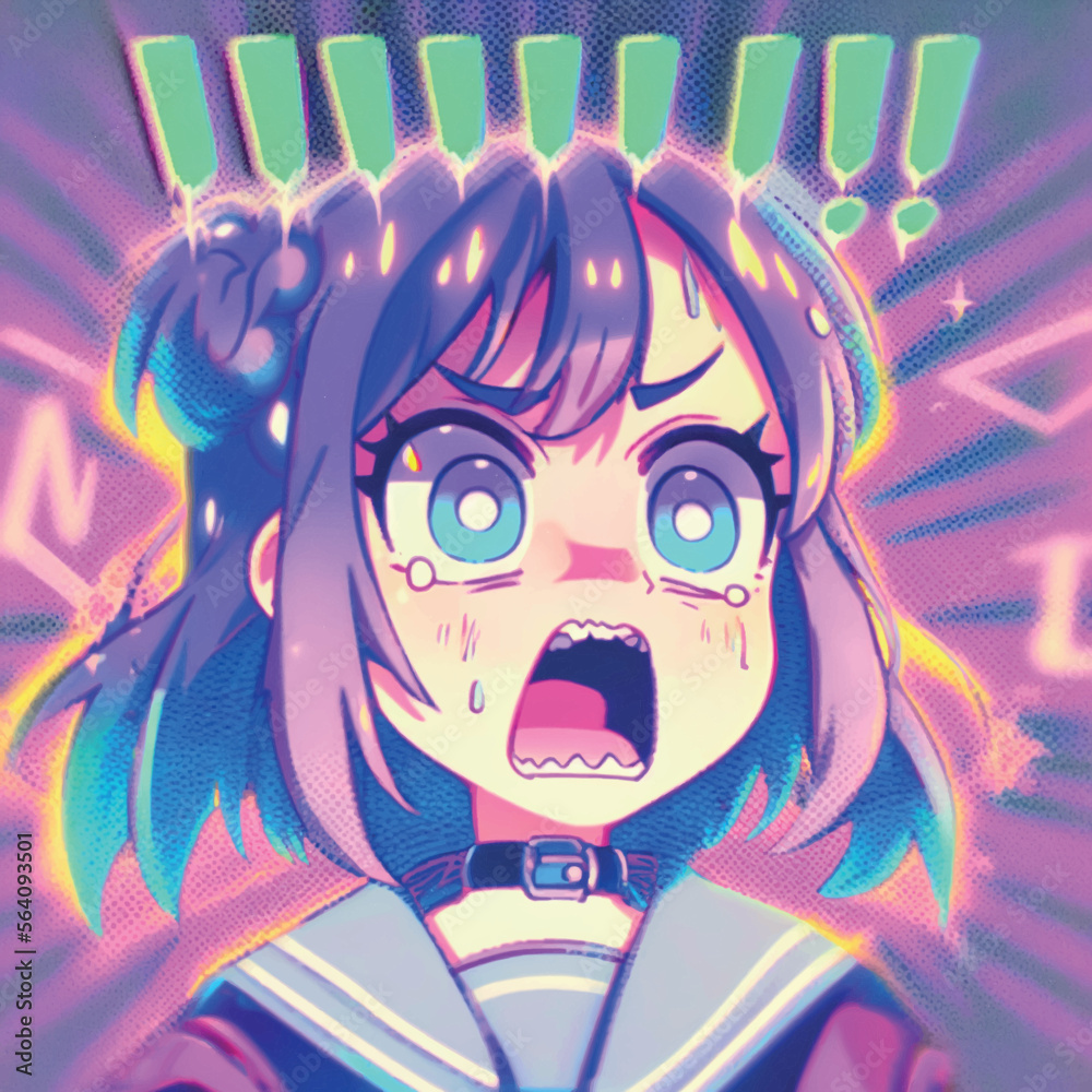 Shocked girl in Anime style. High quality illustration