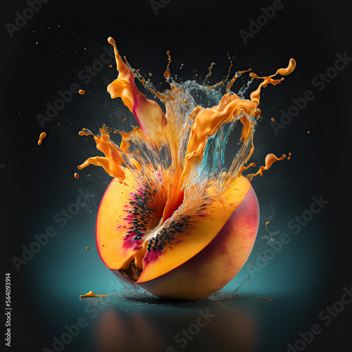 fresh and delicious exploding peach photo