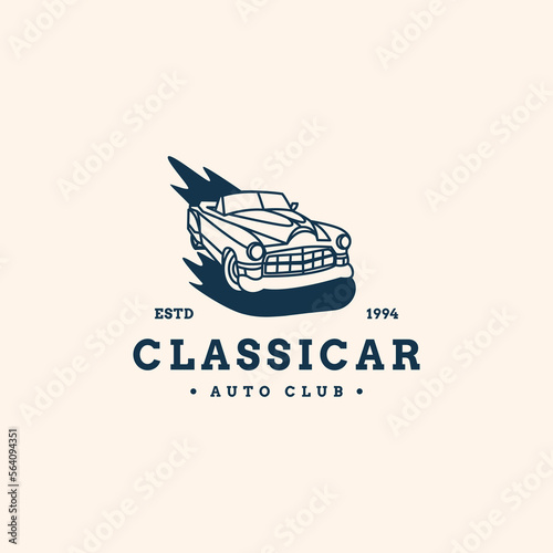 vintage retro classic car vector logo design illustration for automotive club