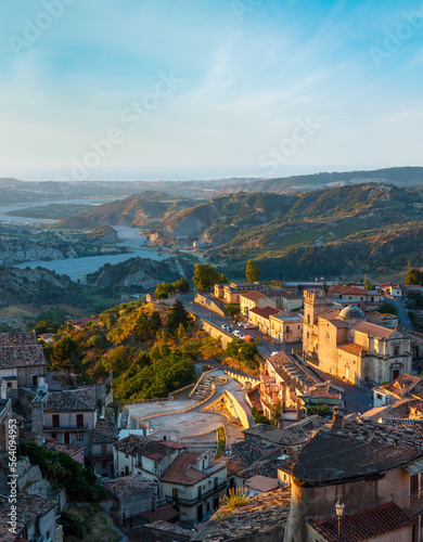 Sunrise old medieval Stilo famos Calabria village view, southern Italy.