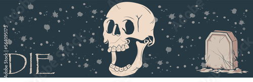 Depicts the human body after it is finished until only the bones are left like the illustration which is only a skull around the grave