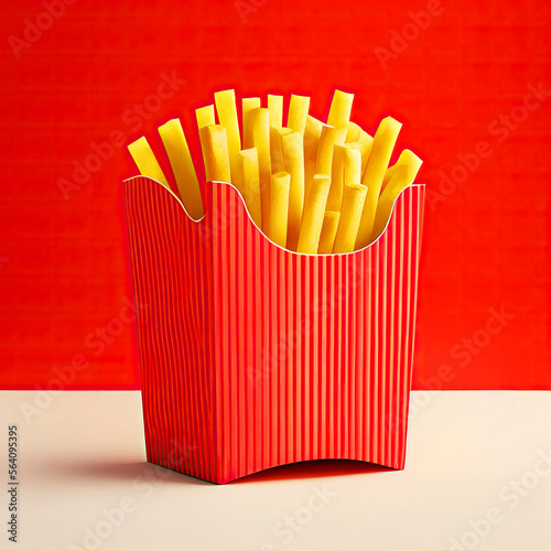 French Fries in the box or paper bag with tasty look generative ai illustration