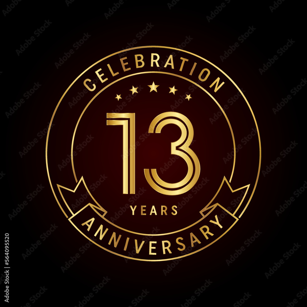 13th anniversary template design concept with golden ribbon for anniversary celebration event. Logo Vector Template 13th anniversary template design concept with golden ribbon for anniversary celebration event. Logo Vector Template
