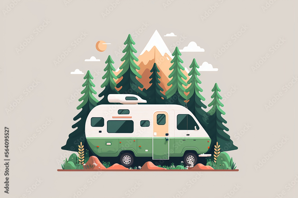 Obraz premium Camping car at campsite made with Generative AI