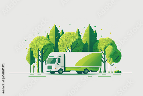 Electric delivery truck with trees made with Generative AI
