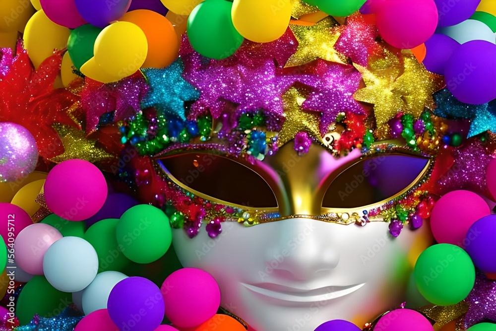 modern colorful carnival mask theme, glitter, confetti, party, Generative Ai	