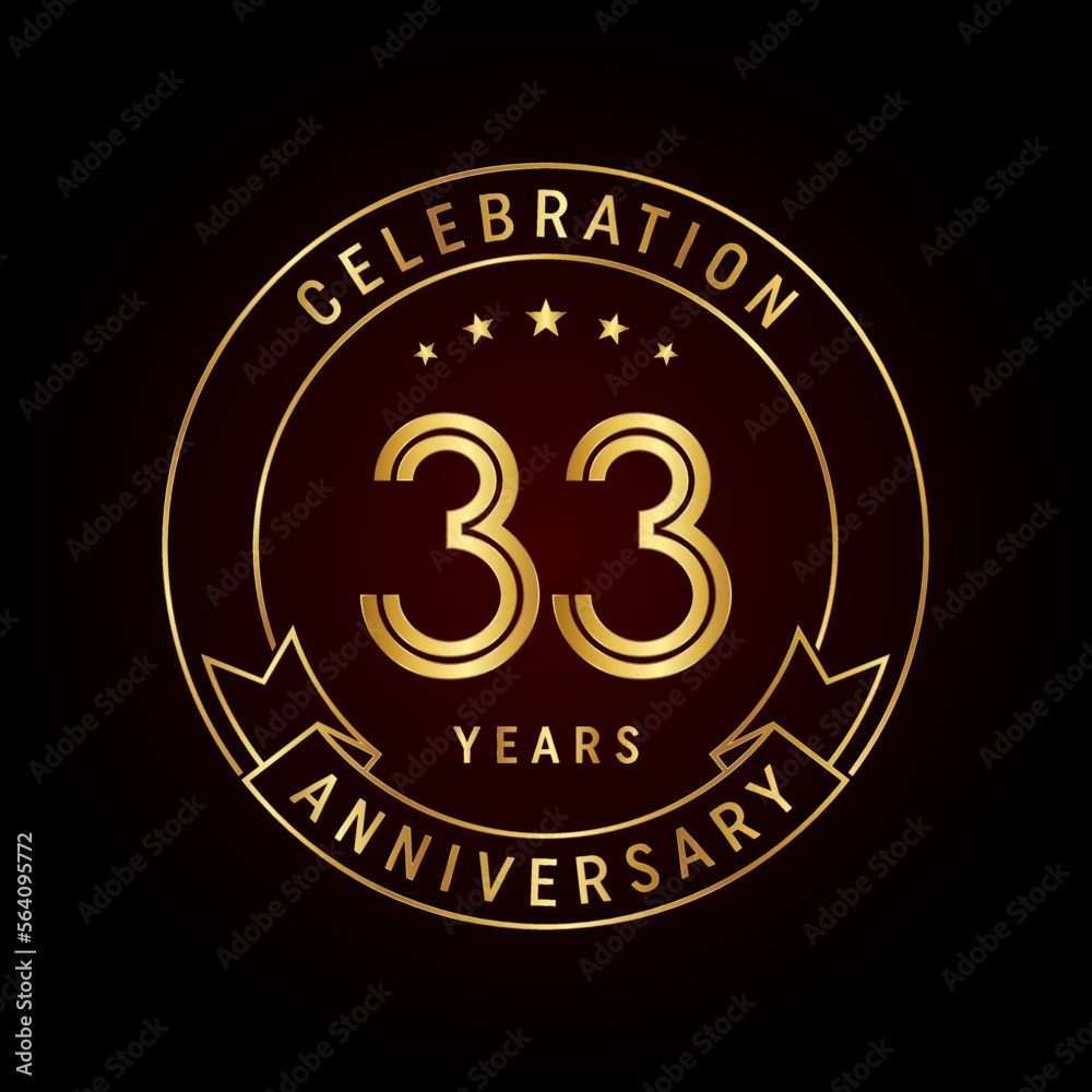 33th anniversary template design concept with golden ribbon for anniversary celebration event. Logo Vector Template