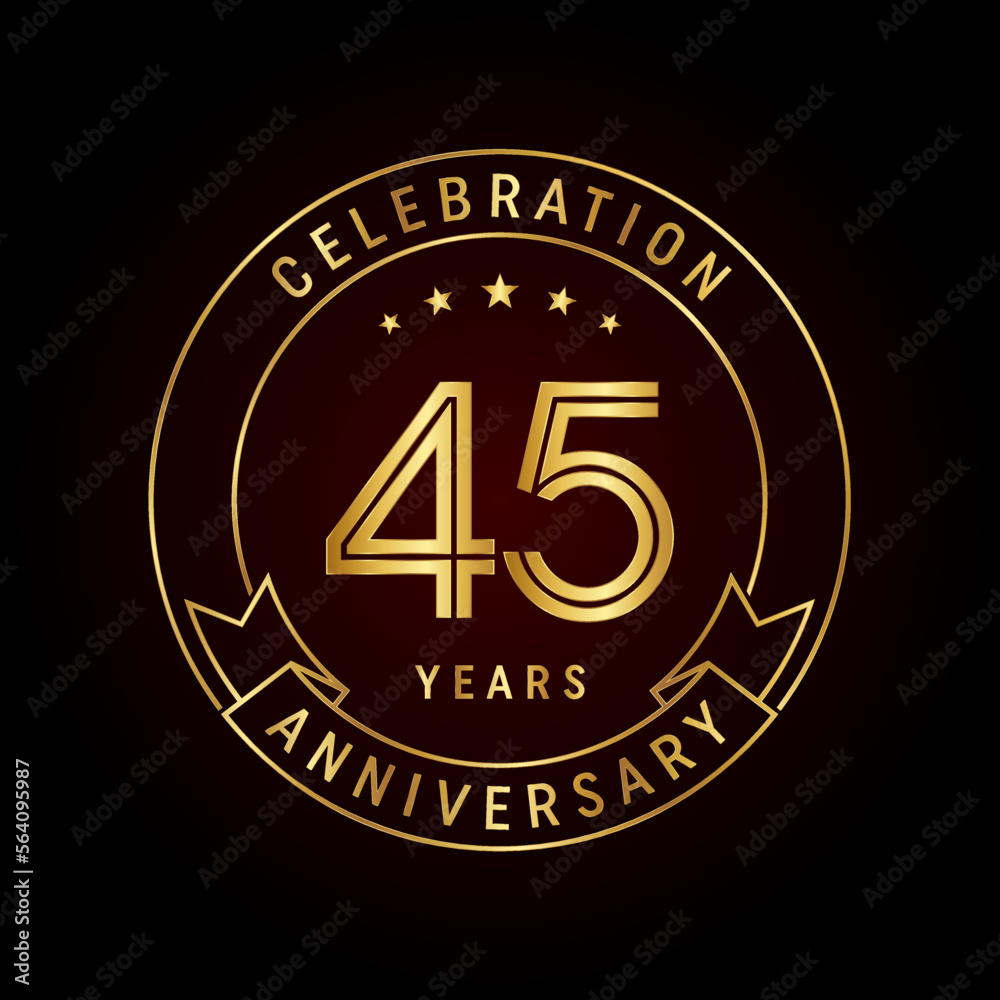 Fototapeta premium 45th anniversary template design concept with golden ribbon for anniversary celebration event. Logo Vector Template