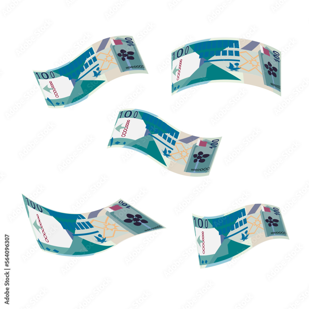Qatari Rial Vector Illustration. Qatar money set bundle banknotes ...