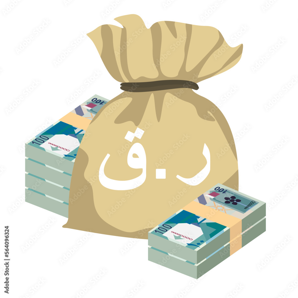 Qatari Rial Vector Illustration. Qatar money set bundle banknotes ...
