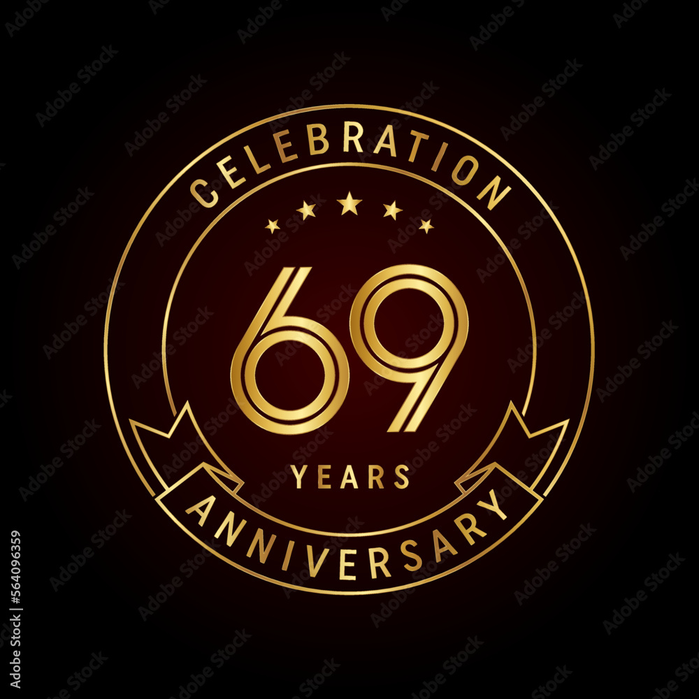 69th anniversary template design concept with golden ribbon for anniversary celebration event. Logo Vector Template